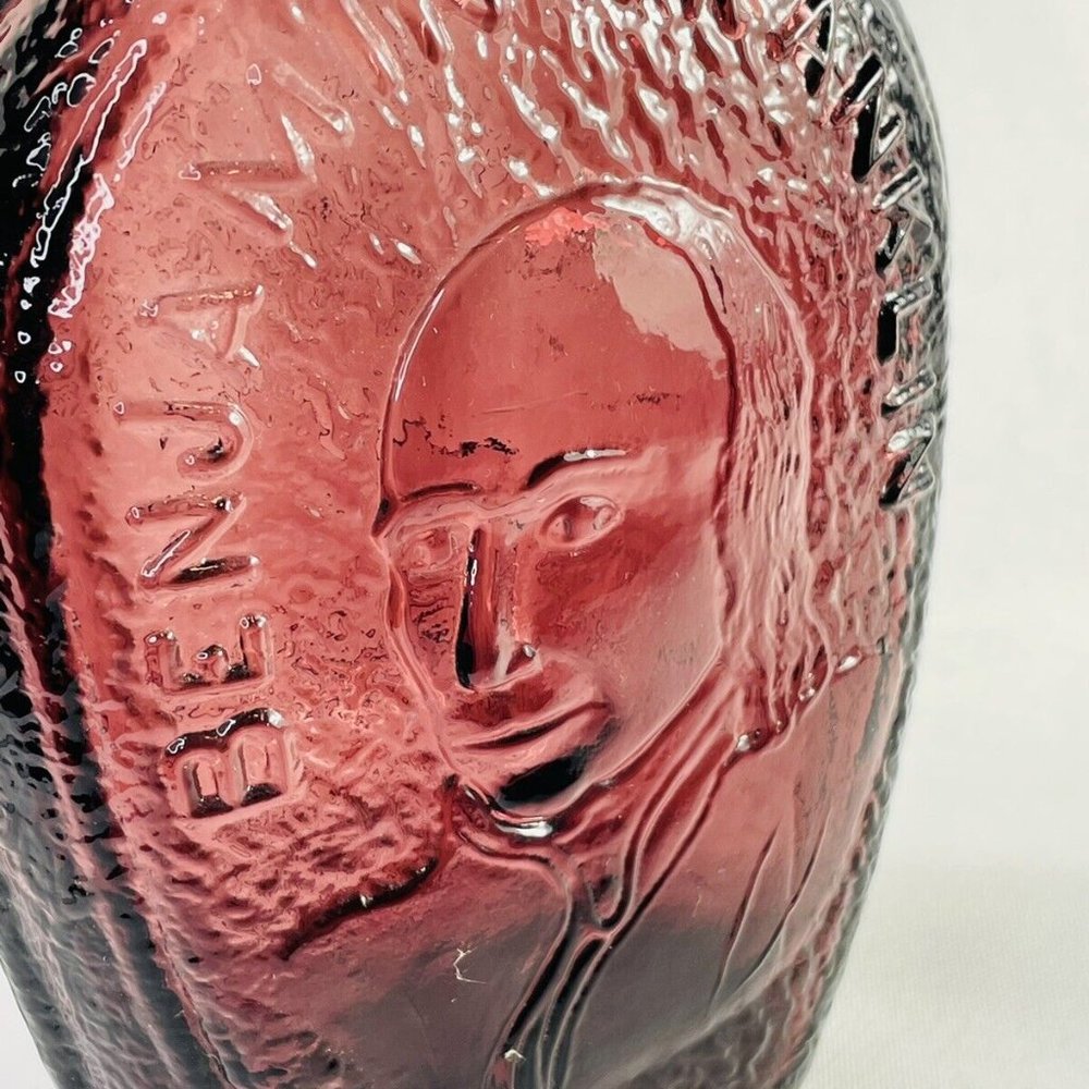 Vintage Red Carnival M Bottle Benjamin Franklin Bi Wheaton Glass Works Vase - Picture 2 of 12